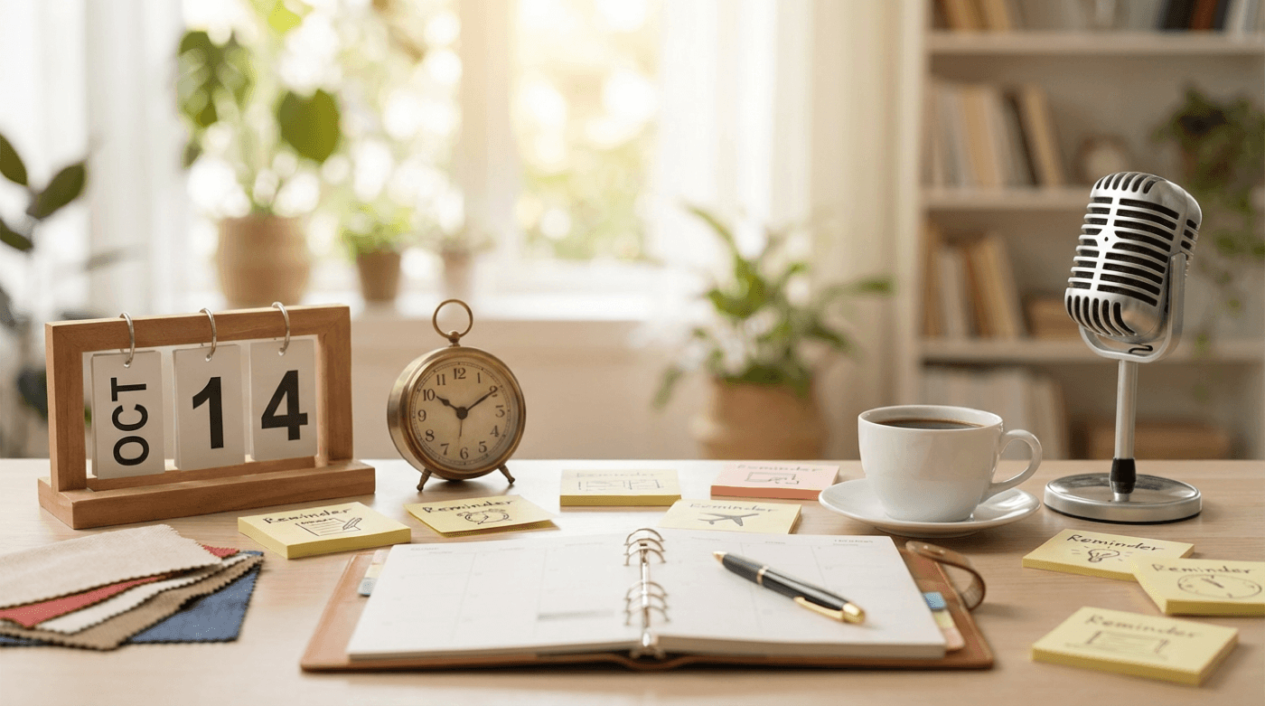 Stylized still life: calendar, clock, and reminder notes suggesting RSVP follow-ups and attendance planning