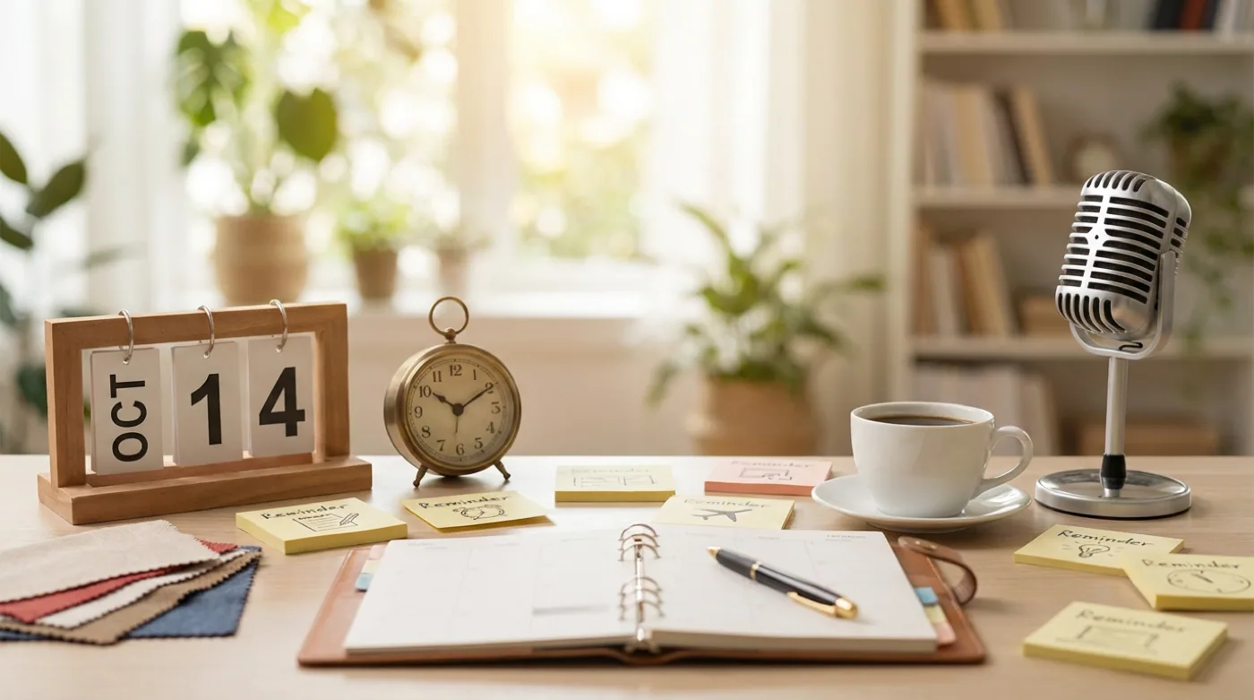 Stylized still life: calendar, clock, and reminder notes suggesting RSVP follow-ups and attendance planning